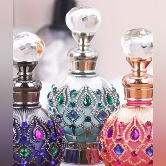 Vintage Mini Silver with Blue and Green Rhinestone Decorative Perfume Bottle - Picture 4 of 4